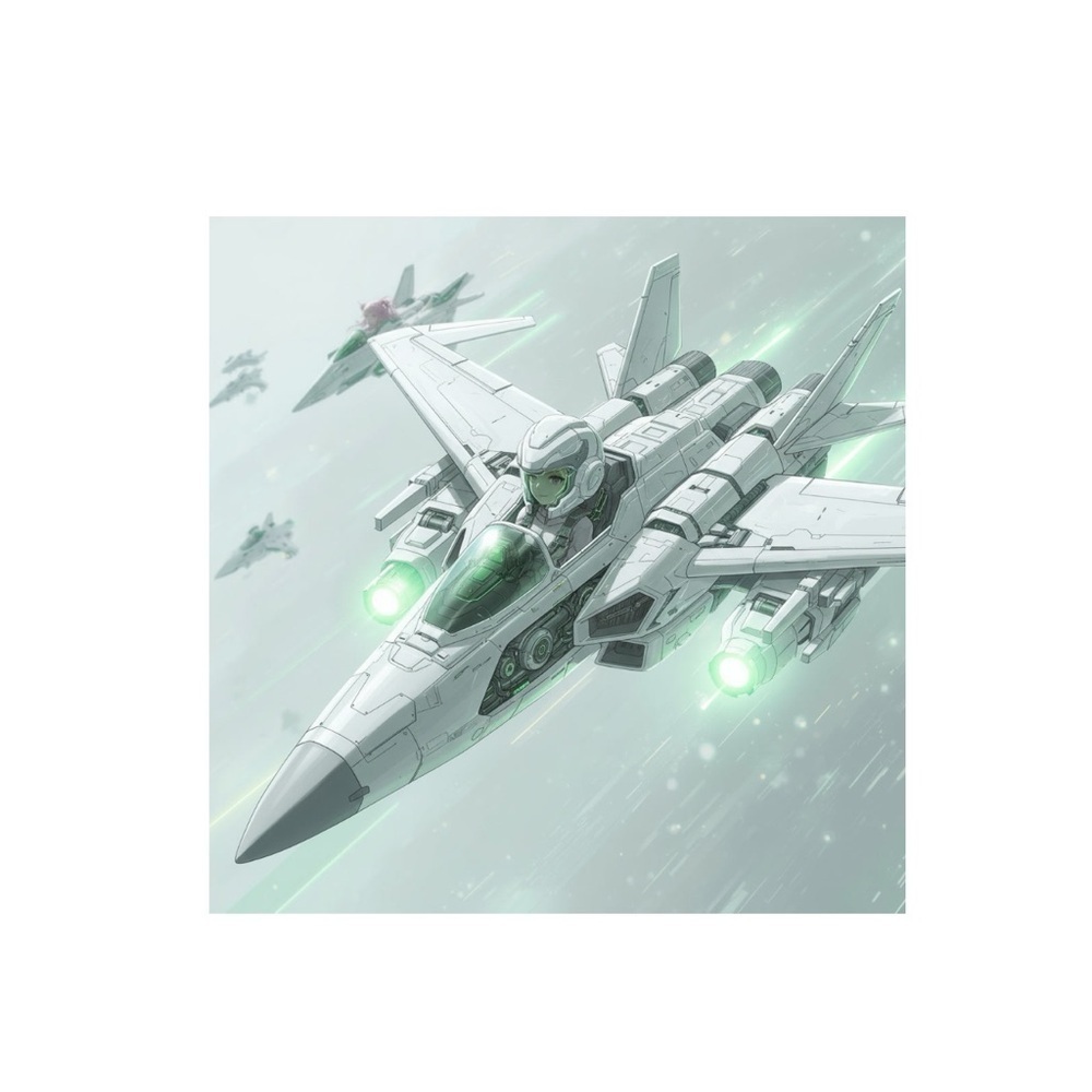 HANDCRAFTED digital art print Sleek White and Gray Jet Fighter Art poster
